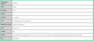 600590 Private A Gent Roral Sussex Regiment British Army WW2 Records