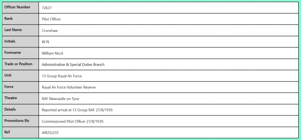 72637 Pilot Officer WN Cronshaw RAFVR