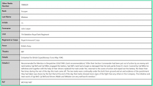 7888629 Trooper JL Wenster Royal Tank Regiment british army ww2 records