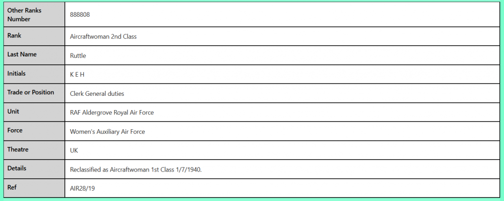 888808 Aircraftwoman KEH Ruttle WAAF